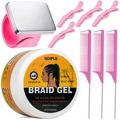 PRICES MAY VARY. 【9 Pcs Hair Braiding Tools Set】The package included: 1pc 8.8oz braid gel+1pc magnetic pin wristband+3pcs parting combs for braiding hair + 4pcs alligator braid hair clips,help you create the perfect braid! 【Extreme Hold Braid Gel】This strong hold braiding gel will perfect your braids, smooth out edges and frizz, and make your braids look smoother. It's super long-lasting, so your beauty will last longer! 【Magnetic Pin Wristband】This wrist sewing pincushion fits most people's wri Braid Gel, Cornrows Hair, Braiding Tools, Twist Locs, Parting Comb, Natural Hair Gel, Twist Cornrows, Target Hair Products, Hair Braiding Tool