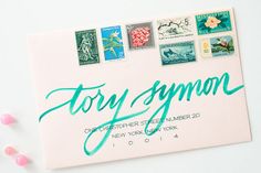 a postcard with stamps and candy on the bottom that says, tony symon