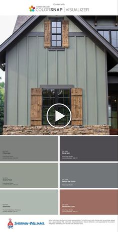 the color scheme for this house is gray and has brown shutters on each side