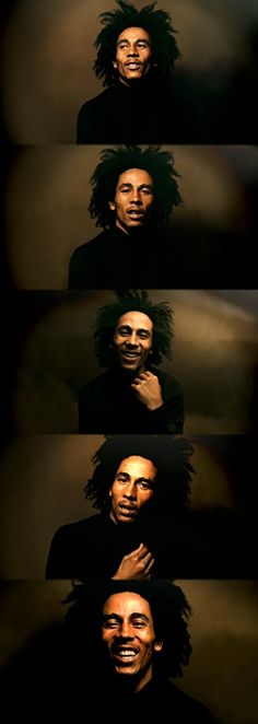 four different images of a man with dreadlocks on his head and hands in front of him