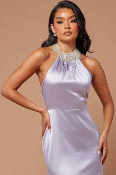 Available In Grey. Embellished Satin Gown Halter Sleeveless Hidden Back Zipper Lined Stretch Shell: 92% Polyester 8% Spandex Imported | Rebekah Embellished Satin Gown Dress in Grey size XS by Fashion Nova Satin Gown Dress, Satin Gown, Gown Dress, Grey Fashion, Gowns Dresses, Fashion Nova, Satin, Zipper, Grey