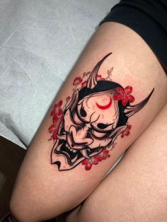 Split Hannya Mask Tattoo, Oni Mask Tattoo Women, Feminine Hannya Mask Tattoo, Geisha Hannya Tattoo, Hanna Mask Tattoo, Hanya Mask Tattoo Traditional, Minimalist Japanese Tattoo, Kabuki Mask Tattoo, Angry Tattoos