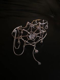 Spiderweb Crystal Silver Arm Cuff | Jewelry | Three Fleas Silver Fantasy Jewelry For Party, Elegant Silver Halloween Jewelry, Fantasy Style Silver Jewelry With Unique Design, Silver Mystical Jewelry For Party, Mystical Silver Jewelry For Party, Unique Silver Cuff Bracelet For Party, Fantasy Style Silver Bracelet, Silver Crystal Cuff Bracelet As Gift, Silver Crystal Cuff Bracelet For Gift