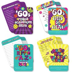 four different birthday cards with the words 60's and 90's on them