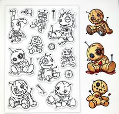 a sheet of stickers with different cartoon characters on the front and back of them