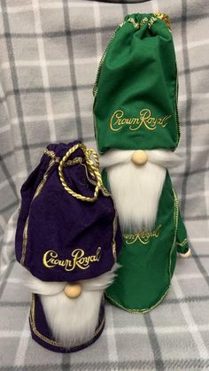 Handmade gnomes made from your favorite crown royal bags. Crown Royal Bags, Handmade Gnomes, Crown Royal, Art Collection, Seasonal Decor, Decorative Items, Bathing Beauties, Accessory Gift, Birthday Gifts