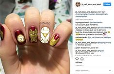 Iron Man Nails Designs, Marvel Nail Art Easy, Avenger Nail Designs, Iron Man Nail Art, Iron Man Jewelry, Iron Man Nails, Avengers Nails, Iron Man