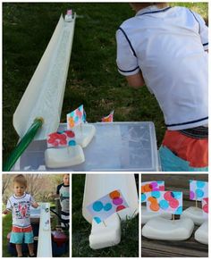 a collage of photos showing different activities to do with the toddler's