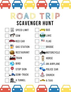 a road trip scavenger hunt with cars