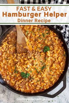 a skillet filled with hamburger helper dinner recipe