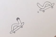 a drawing of a person riding a skateboard and another one with their foot on the board