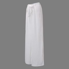 Material: Polyester • Length: Full Length • Style: Fashion, Flat, Wide Leg Pants • Decoration: Sashes • Type: Solid, High, Chiffon, Elastic Waist, Loose Elegant Wide Leg Beach Trousers, Elegant Spring Bottoms With Tie Waist, Elegant Wide Leg Pants For Beach In Spring, Elegant Beach Pants With Elastic Waistband, Elegant Beach Bottoms With Tie Waist, Elegant Stretch Pants For Vacation, Wide Leg Pants With Tie Waist For Daywear, Elegant High Waist Wide Leg Pants For Vacation, Casual White Chiffon Bottoms