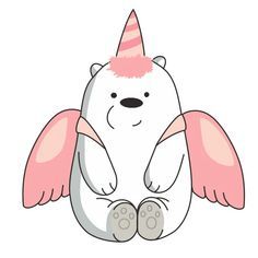 a white bear with pink wings and a pink hat on it's head is sitting down