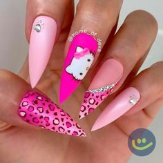 Pointy Nails Designs And Style ★ Cute Pointy Nails Design Pointy Nails Designs, Pikachu Nails, Valentines Nails Designs, Pointy Nail Designs, Hello Kitty Nails Art, Kitty Nails, Nail Supply Store, Bears Nails, Charmmy Kitty