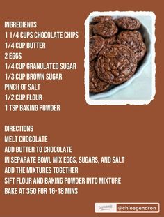 the ingredients for chocolate cookies are shown in this recipe card, which includes instructions to make them