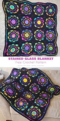 Fantastic Stained Glass Square Free Crochet Patterns Blanket Yarn Free Crochet Patterns, Moon Phase Crochet Blanket, Crochet Stained Glass Square, Eclipse Crochet Pattern, Cool Crochet Patterns Blanket, Picture Crochet Patterns, Space Themed Granny Square, Stained Glass Crochet Square, Crochet Patterns Intermediate