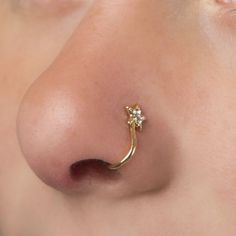 a close up of a person's nose with a gold nose ring on it