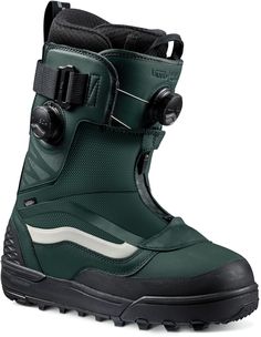 the snowboard boots are green and black