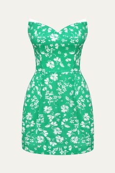 A sleeveless mini-length dress delicate floral print in green. The V-neck design adds femininity, visually makes the neck looks longer and accentuates the shoulder line. The fitted silhouette will perfectly emphizes the bodyshape. Complete the outfit with a matching shirt from our collection. Satin Long Sleeve, Corset Mini Dress, The Outfit, Fitted Silhouette, Matching Shirts, Dresses Xs, Neck Designs, Dress Collection, Black Floral