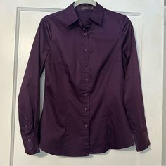 Deep Plum Women’s Button Down Shirt - Size Small Never Worn - Like New Condition. Plum Shirt Outfit, Fall Office Wear Shirt With Buttons, Fall Office Shirt With Covered Buttons, Office Shirt With Covered Buttons For Fall, Button-up Shirt For Office Wear, Purple Button-up Blouse For Work, Classic Purple Blouse With Button Closure, Classic Purple Collared Blouse, Classic Collared Purple Blouse