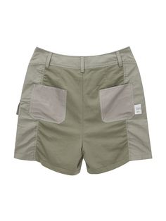 Editor's Notes The cargo shorts are made with mix of two materials for a casual mood. The shorts have a fun mood while still looking stylish. Style the cargo shorts with a tank top or a T-shirt. - Asymmetrical pockets as accents- Two buttons at the waist- Casual and stylish moodMeasurements(in.)S / M- Waist: 14.17 in. / 14.96 in.- Rise: 12.6 in. / 12.99 in.- Hips: 19.69 in. / 20.47 in.- Thigh: 12.8 in. / 13.19 in.- Bottom Hem: 12.2 in. / 12.6 in.- Total Length: 16.93 in. / 17.32 in. Model info: Height 5' 6.5, Fitting size S or ONE SIZE, Shoe size KR 240mmComposition & Care- Shell: 60% Cotton, 40% Nylon / Contrast: 100% Cotton- Dry clean separately- Be cautious of heat and shrinking- Be cautious of color coming off as denim products may stain easily- Refrain from tum Summer Khaki Cargo Pants With Built-in Shorts, Khaki Cargo Shorts For Summer Outdoor Activities, Summer Khaki Cargo Shorts For Outdoor, Utility Cargo Style Shorts, Summer Khaki Cargo Skirt, Utility Khaki Shorts For Outdoor, Summer Utility Cargo Pants In Khaki, Summer Utility Style Khaki Cargo Pants, Khaki Utility Shorts For Outdoor