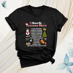 12 Days Of Teaching Math Christmas Shirt, Funny Xmas Teacher Party Tshirt, Christmas Teacher Holiday Gift Outfit, Days of School Math Shirts. A holiday-themed t-shirt, usually designed for math teachers and educators. This t-shirt combines the spirit of Christmas and the love of math. Their designs often feature a math-related version of the song "12 Days of Christmas" and feature various mathematical elements, graphs or formulas in a fun way. It would make a great gift for teachers and math ent Christmas Speech Therapy, Baby Christmas Shirt, Teacher Holiday Gifts, Speech Therapy Shirts, Snowman Shirt, Math Shirts, Speech Therapist, Occupational Therapist, Winter Shirts