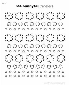 the bunnytail transferers pattern is shown in black and white, with four different flowers