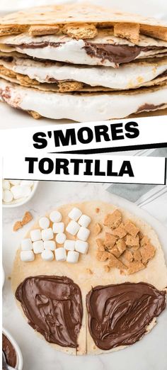 s'mores tortilla with chocolate and marshmallows on top