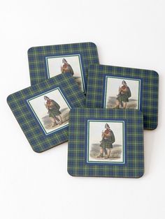 Beverage coasters with a vintage Highland portrait, bordered with the Clan MacLaren tartan, from the Plaidwerx shop at Redbubble. Vintage Portrait, Vintage Portraits, Coasters Set, Vintage Illustration, Coaster Set