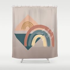 a shower curtain with an image of a rainbow