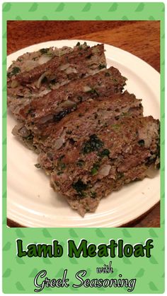 lamb meatloaf with greek seasoning on a white plate