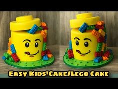 two cakes made to look like legos with faces on them and the words easy kids'cake