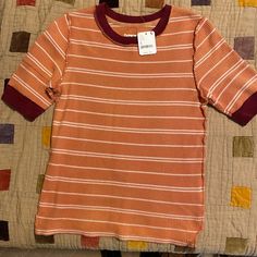 Brand New With Tag. Never Been Worn. Great Condition And Very Comfortable Fabric Orange Ribbed Crew Neck Top, Casual Orange Ribbed Top, Orange Ribbed Summer Tops, Trendy Burnt Orange Tops For Spring, Casual Burnt Orange Crew Neck Top, Orange Ribbed Tops For Spring, Casual Burnt Orange Tops For Spring, Beaded Fringe Shirt, Fringe Shirt