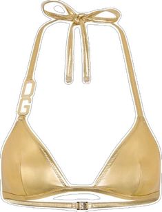 Chic Gold Halter Neck Swimwear, Chic Gold Swimwear For The Pool, Chic Gold Swimwear For Pool, Luxury Gold Swimwear For Party, Luxury Gold Swimwear For Summer, Luxury Triangle Top Swimwear, Gold Fitted Halter Neck Swimwear, Gold Halter Neck Fitted Swimwear, Gold Halter Neck Beachwear