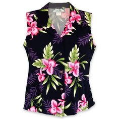 midnight hawaiian sleeveless blouse  #summerdress #sundress #tropicaldress #madeinhawaii #alohadress #hawaiiandress #floraldress