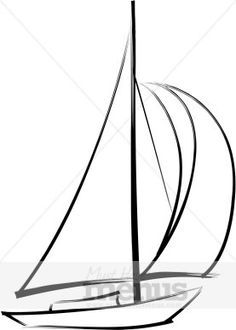 a boat with sails floating on the water, black and white illustration stock photo - budget clipart