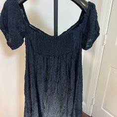 Anthropologie Navy Textured Sweetheart Babydoll Mini Dress Nwt Size M Short Sleeve Mini Dress With Smocked Bodice For Party, Cute Flowy Dress With Smocked Bodice, Flirty Mini Dress With Smocked Bodice And Short Sleeves, Party Mini Dress With Smocked Bodice And Short Sleeves, Flirty Short Sleeve Mini Dress With Smocked Bodice, Flirty Short Sleeve Dress With Lace Trim, Lace Mini Dress With Smocked Bodice, Cute Ruched Short Sleeve Dresses, Party Dress With Smocked Bodice And Short Sleeves