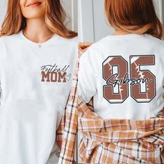 Custom Football Mom Name Number Tee With Front And Back Design - Limeberry Designs Shirt Sayings, Summer Graphic Tee, Football Football, Custom Football, Spirit Wear, Fashion 2024, Football Mom, Project Design, Design Product