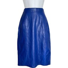 EVAN ARPELLI COBOLT BLUE BUTTERY SOFT LAMB- SKIN LEATHER LINED SKIRT. THE SKIRT HAS A BACK CLOSURE WITH SINGLE VENT. THIS SKIRT IS DEFI- NITELY A SHOW STOPPER! There's faint discoloration and small white specks, as shown in the last two photos. Blue Electric, Lined Skirt, Design Awards, Cobalt Blue, Electric Blue, Midi Skirt, Art Collection, Womens Skirt, High Rise