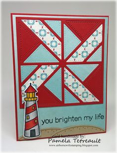 a card with an image of a lighthouse and the words you brighten my life