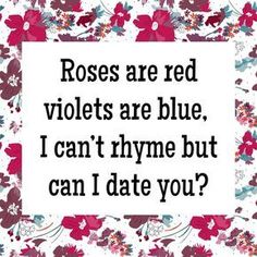 the words roses are red violets are blue, i can't rhyme but can i date you?