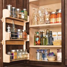 25 Kitchen Shelving Ideas You'll Love Cabinet Door Spice Rack, Kraftmaid Kitchen Cabinets, Kraftmaid Kitchens, Door Spice Rack, Kitchen Cabinet Accessories, Kitchen Innovation, Kitchen Spice Racks, Kitchen Renovations, Diy Kitchen Storage