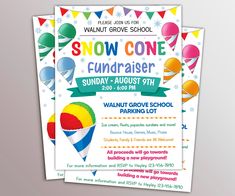 DIY Snow Cone Fundraiser Flyer Template | Summer PTO PTA School Activities Fundraiser Flyer Diy Snow Cone, Ice Cream Social Party, Block Party Invitations, Neighborhood Block Party, Community Gathering, Popsicle Party, Pta School, Diy Snow, Fundraiser Flyer