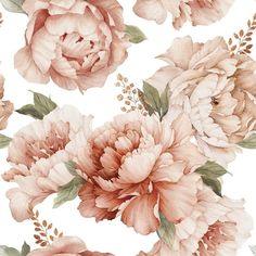 a white and pink floral wallpaper with lots of flowers