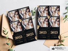 two black and gold new year's eve photo cards