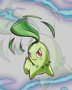 a drawing of a green fish with red eyes