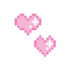 two pixel heart shaped objects are shown in pink and white colors on a white background