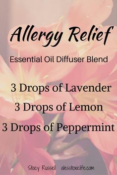 Essential Oil Blend for Allergies. I put this combination of oils in the diffuser when my girls are suffering from allergies. It helps them sleep. Allergy Relief Essential Oils, Essential Oils Guide, Essential Oil Blends Recipes