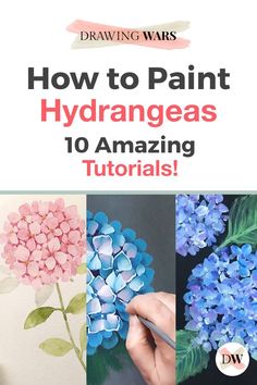 How to Paint Hydrangeas Step by Step the easy way. Learn How to Paint Hydrangeas Easy with the Best 10 Online Video Tutorials with Acrylic, Digital and many more techniques! How to Paint Hydrangeas Acrylic, How to Paint Hydrangeas Watercolor and more! Painting Tutorial for Beginners! Paint Hydrangeas, Floral Paintings Acrylic, Watercolor Hydrangea, Painting Flowers Tutorial, Oil Painting Tutorial, Acrylic Painting Flowers, Diy Watercolor Painting