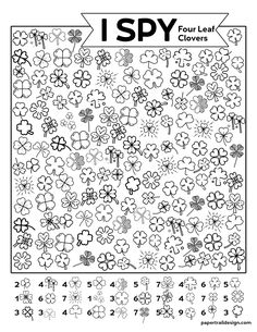 i spy coloring page with shamrocks and clovers in the center, which includes numbers to